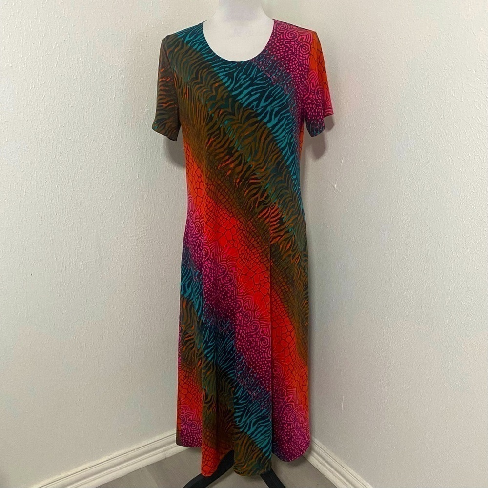 Serengeti Dress Size Medium Stretch Short Sleeve Party Animal Print Maxi NWOT